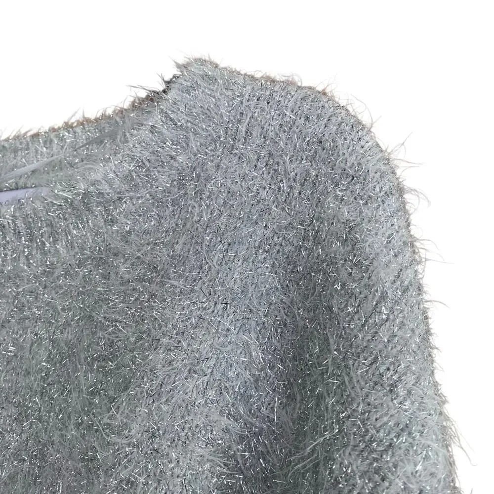 Urban Outfitters Elisabeth Silver Sparkle Crop Sweater Size Large